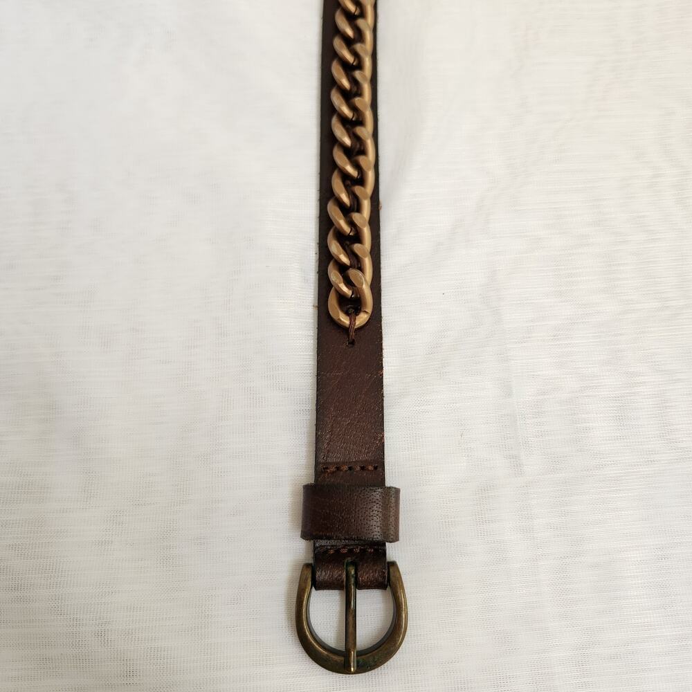 Banana Republic Belt Women's M Brown Genuine Leather Copper Chain Biker Belt - Picture 5 of 15